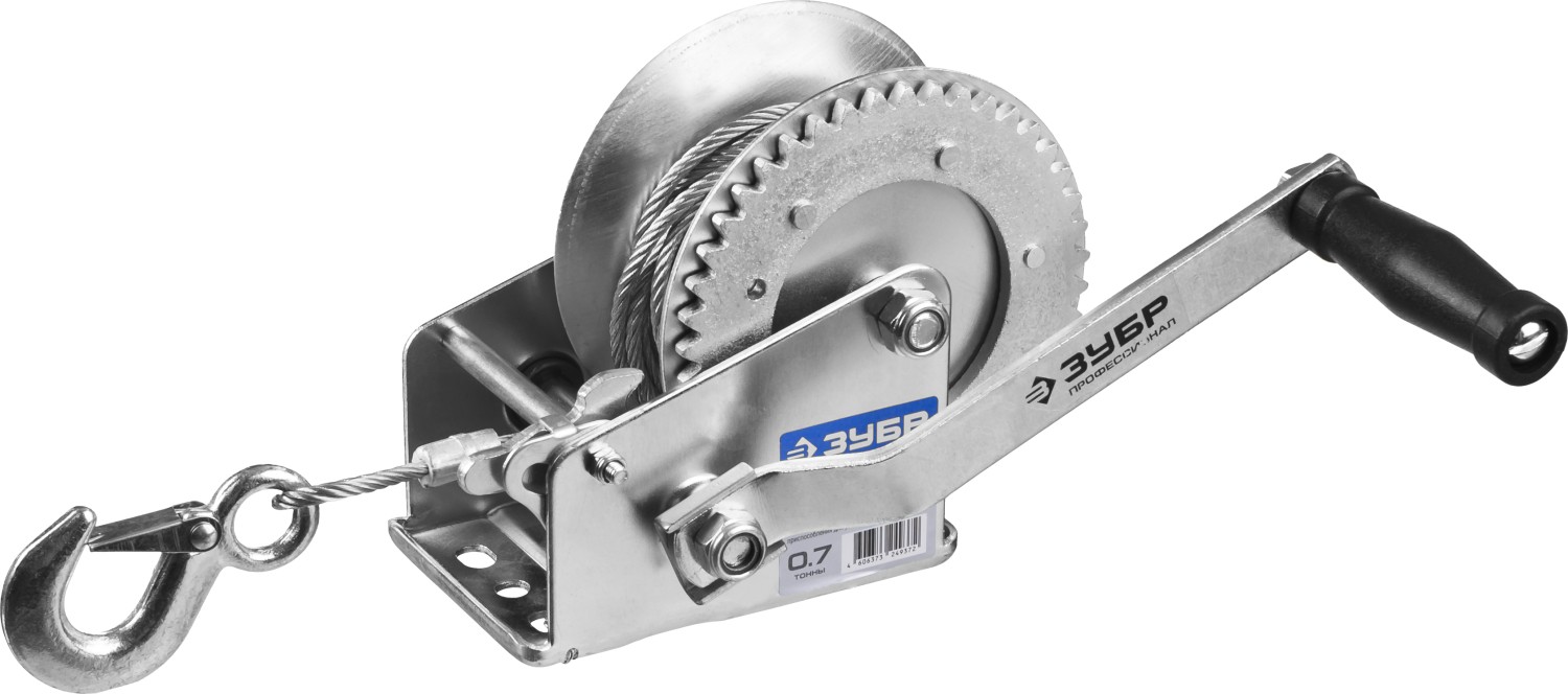 ЗУБР 0.7 т, 8 м, ручная барабанная тяговая тросовая лебедка, Профессионал (43113-0.7) — фото 2