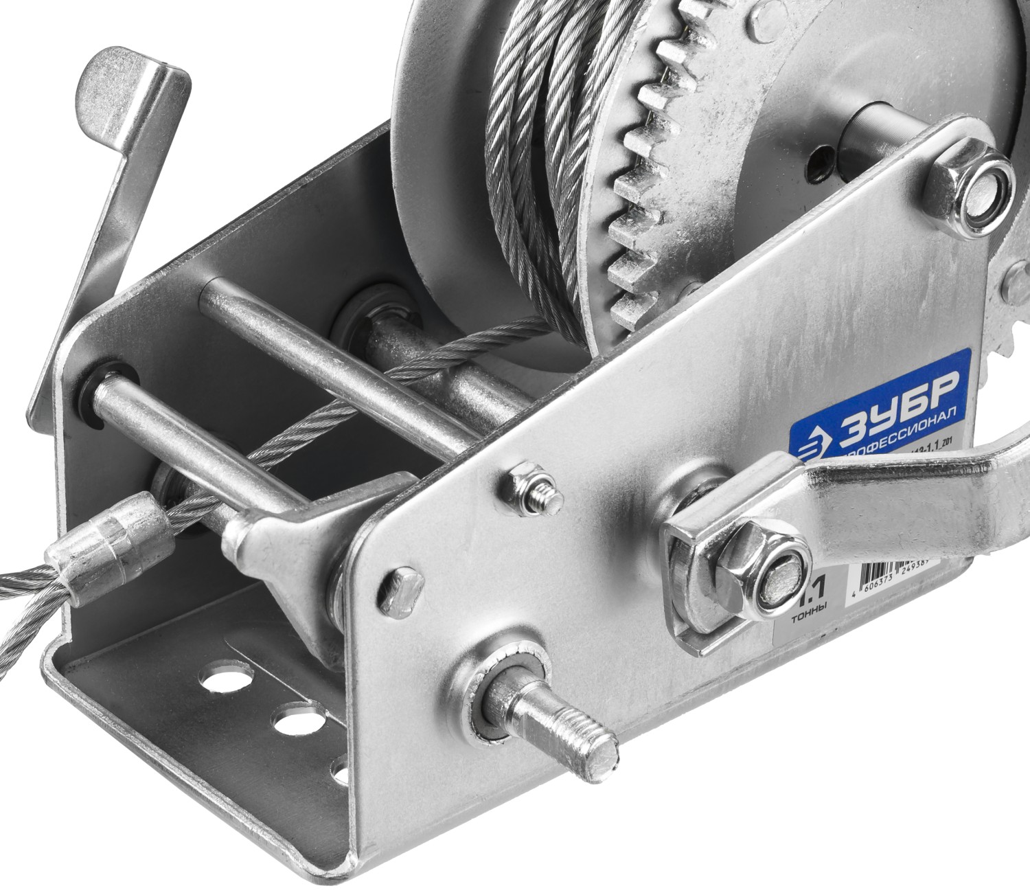 ЗУБР 1.1 т, 8 м, ручная барабанная тяговая тросовая лебедка, Профессионал (43113-1.1) — фото 3