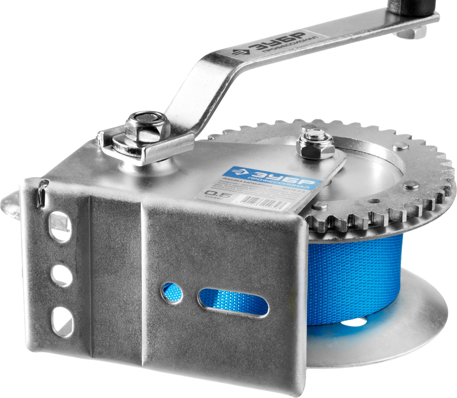 ЗУБР 0.5 т, 8 м, ручная барабанная тяговая ленточная лебедка, Профессионал (43115-0.5) — фото 4