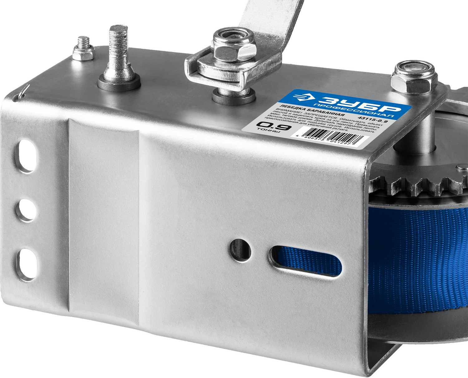 ЗУБР 0.9 т, 10 м, ручная барабанная тяговая ленточная лебедка, Профессионал (43115-0.9) — фото 4