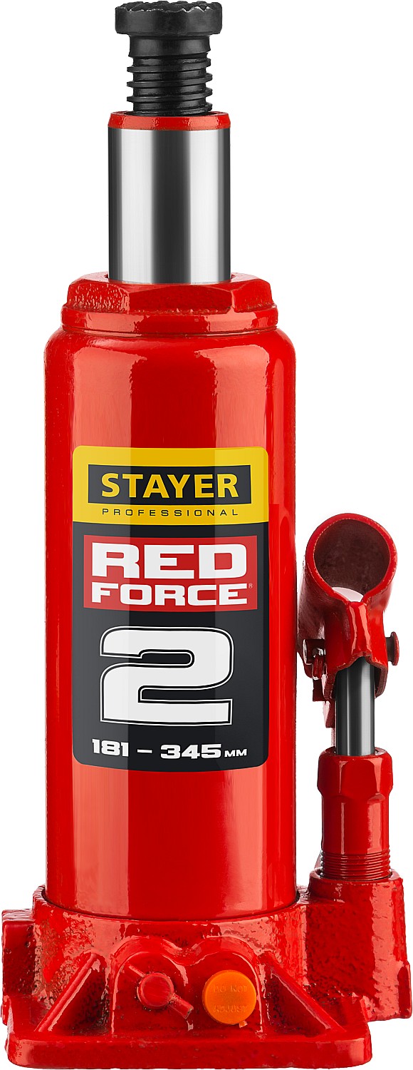 STAYER RED FORCE, в кейсе, 2 т, 181 - 345 мм, бутылочный гидравлический домкрат, Professional (43160-2-K) — фото 3