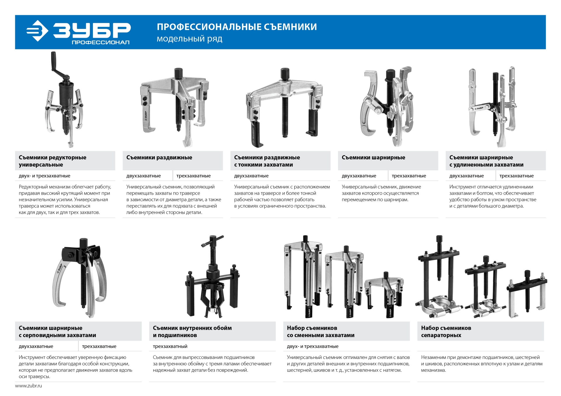 ЗУБР внешний d 20 - 110 мм, внутренний d 40 - 90 мм, шарнирный двухзахватный съемник, Профессионал (43315-070) — фото 6