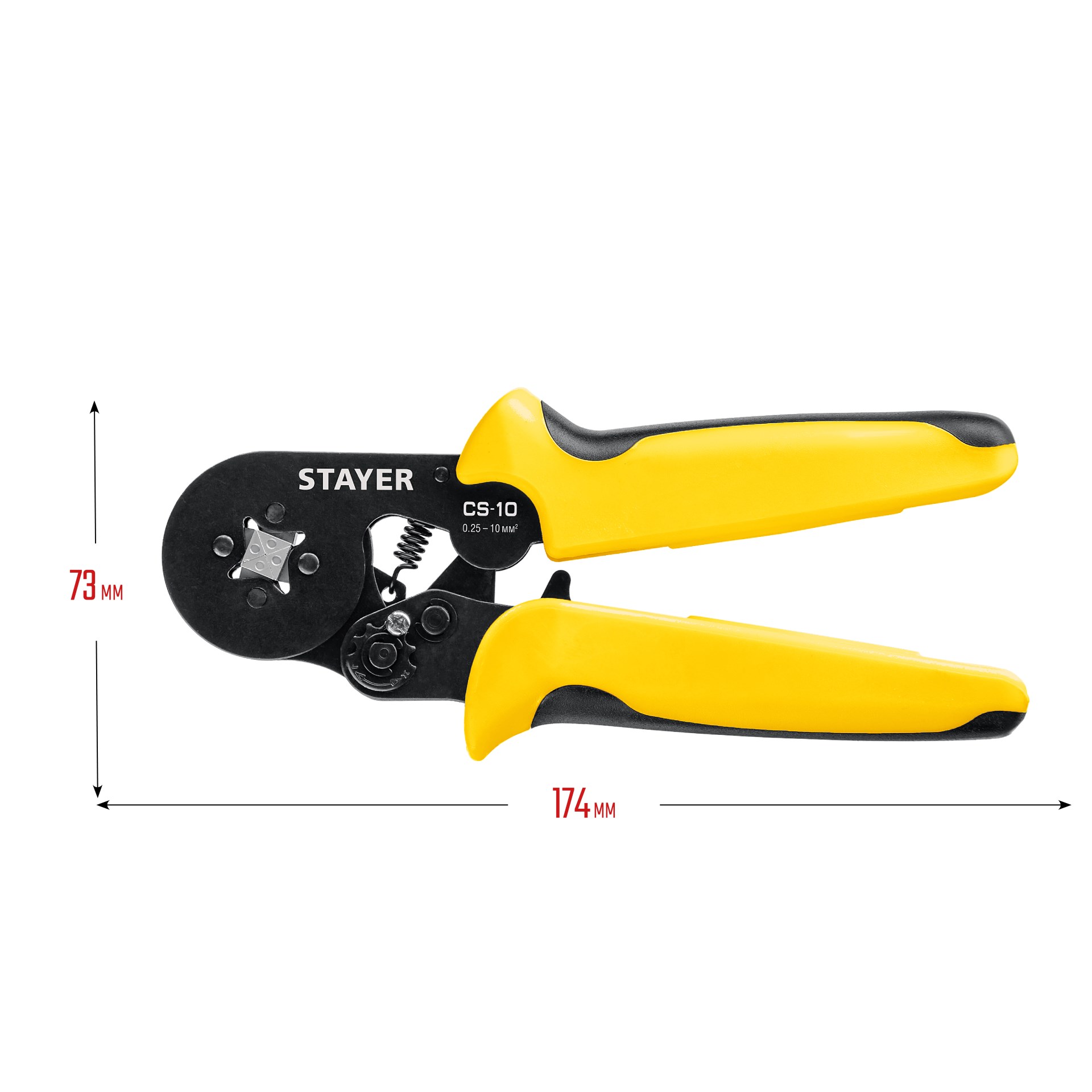 STAYER CS-10, 0.25 - 10 мм2, мультидиапазонные пресс-клещи с квадратным профилем для втулочных наконечников, Professional (44447) — фото 5