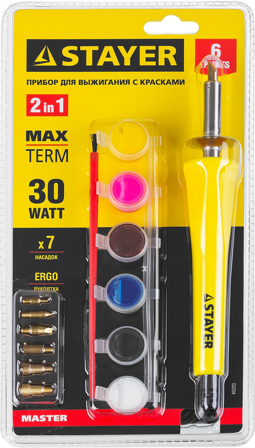 STAYER MAXTerm, 30 Вт, 2 в1, в наборе: 7 насадок + краски, прибор для выжигания и пайки (45220) — фото 6