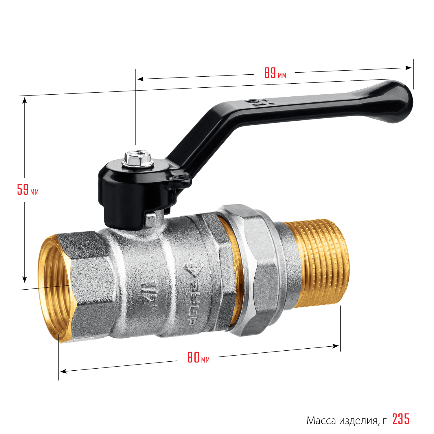 ЗУБР d 1/2″, ручка-рычаг, ″мама-папа″, полнопроходной шаровой кран с накидной гайкой (51320-1/2) — фото 3