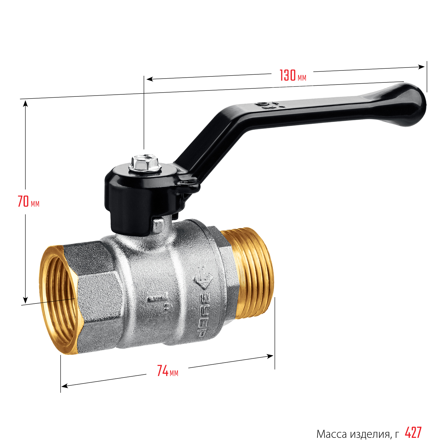 ЗУБР d 1″, ручка-рычаг, шаровой кран (51324-1) — фото 3
