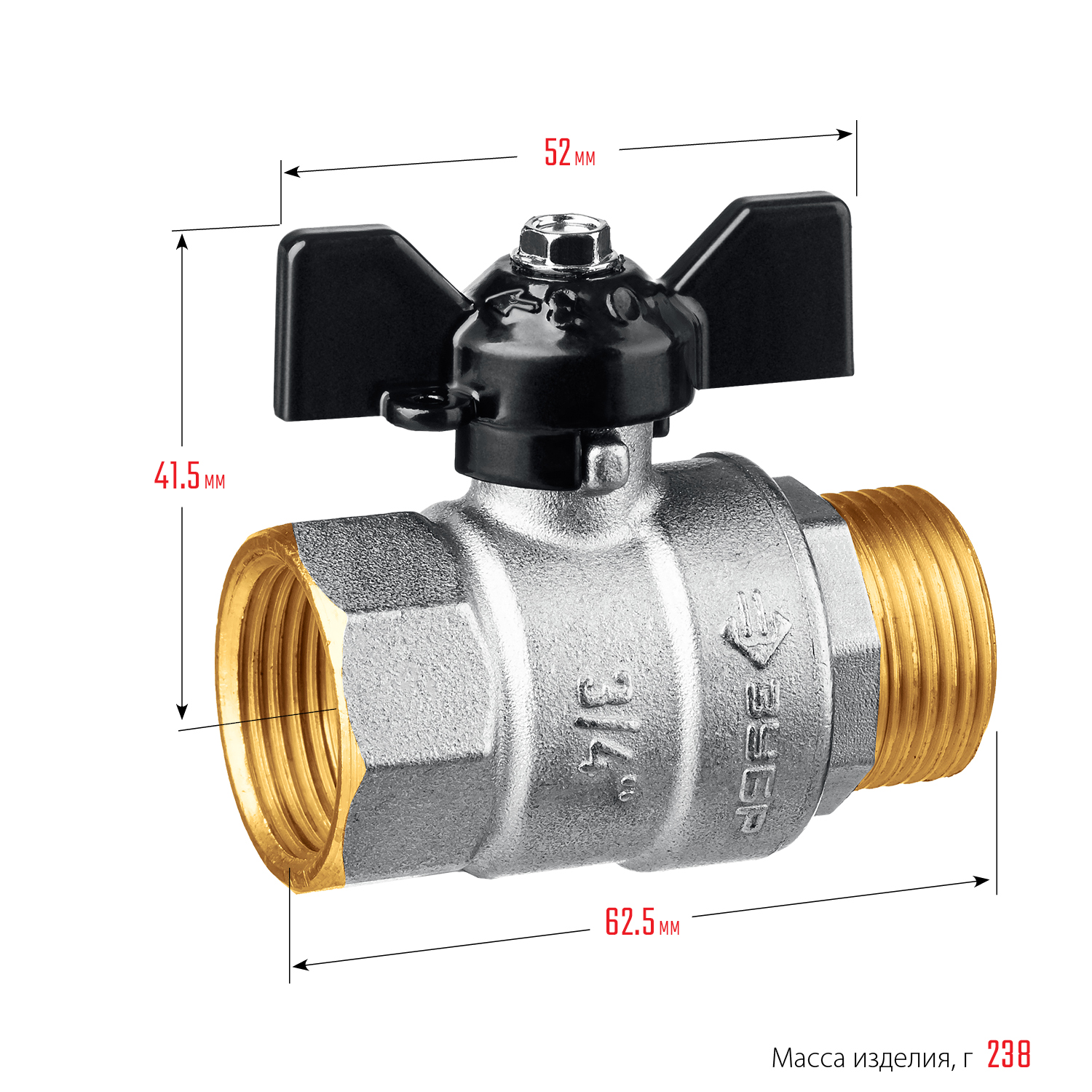 ЗУБР d 3/4″, ручка ″бабочка″, шаровой кран (51325-3/4) — фото 3
