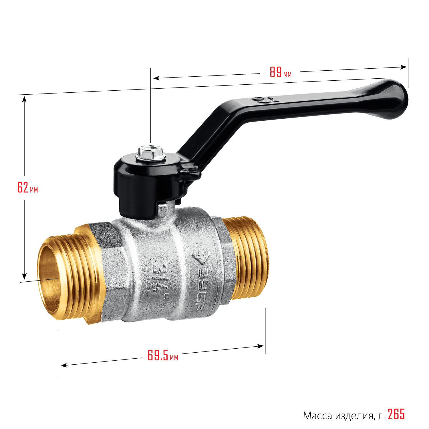 ЗУБР d 3/4″, ручка-рычаг, ″папа-папа″, полнопроходной шаровой кран (51326-3/4) — фото 3