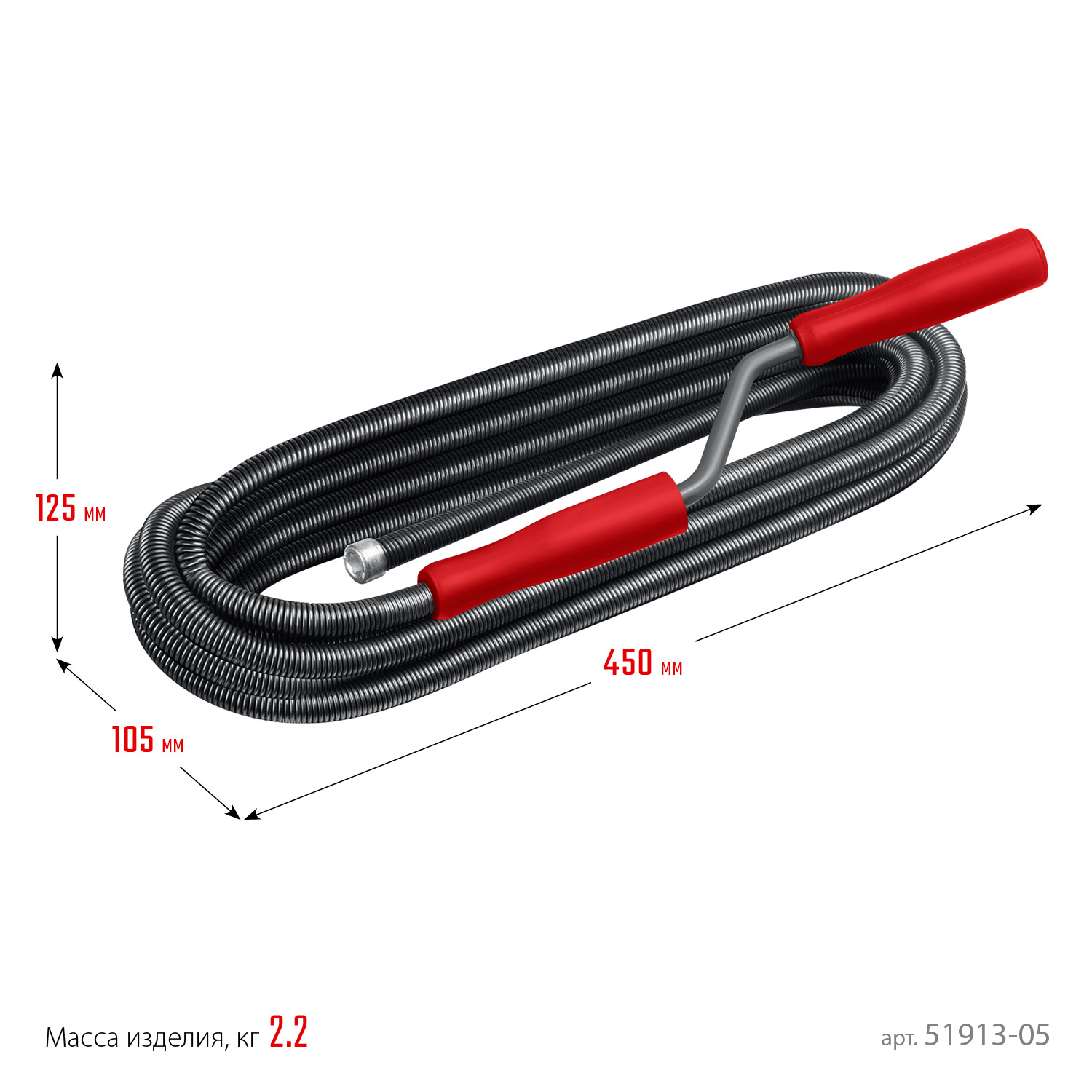 СИБИН 5 м, d 13 мм, сантехнический трос (51913-05) — фото 5