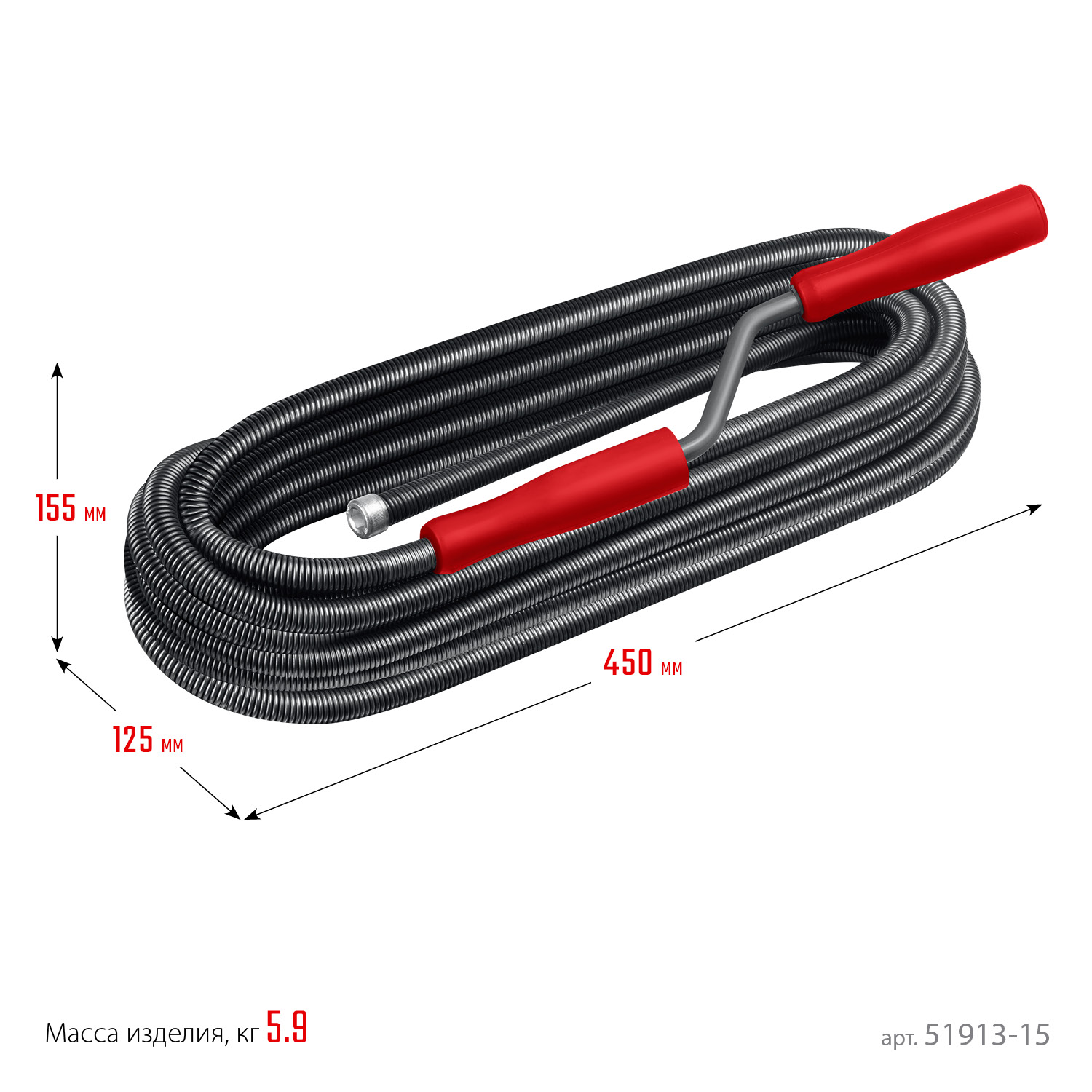 СИБИН 15 м, d 13 мм, сантехнический трос (51913-15) — фото 5