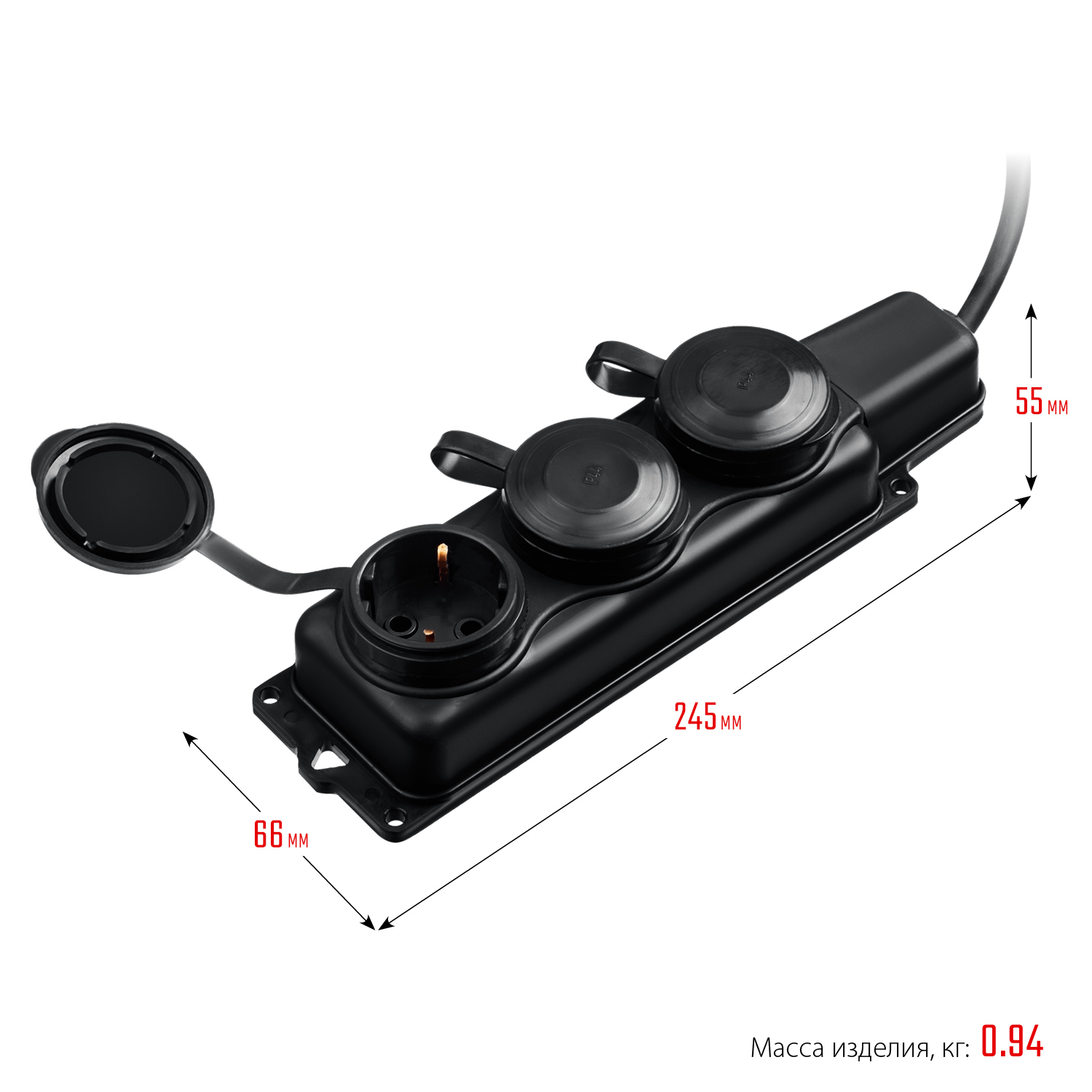 ЗУБР КГ-325-Ш3, КГ, 3 x 2.5 мм2, IP44, 10 м, 3 гн., 4000 Вт, силовой удлинитель, Профессионал (55024-10) — фото 8