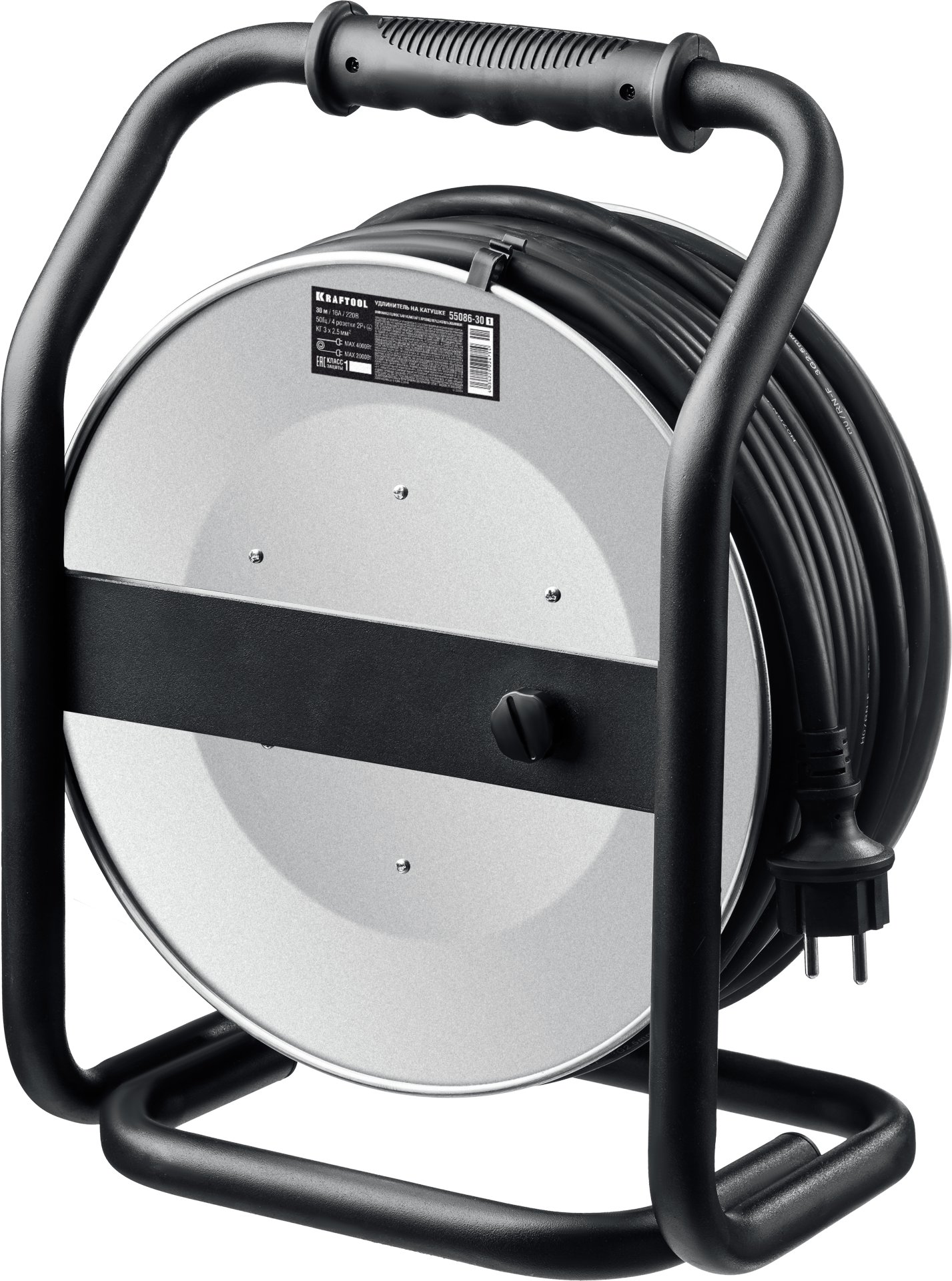 KRAFTOOL КГ 3х2.5 30м 4000Вт IP44, HEAVY DUTYСиловой удлинитель на стальной катушке (55086-30) — фото 2