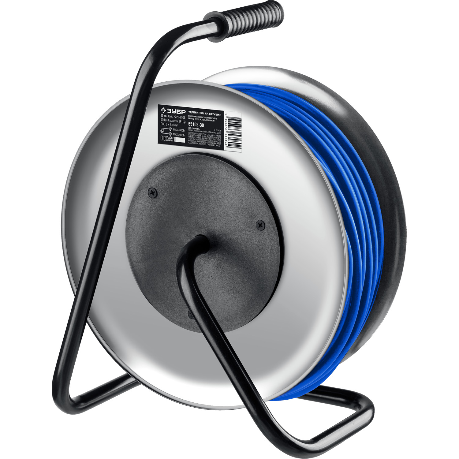 ЗУБР ПВС-325, ПВС, 3 x 2.5 мм2, 30 м, 4000 Вт, IP44, силовой удлинитель на стальной катушке, Профессионал (55102-30) — фото 6