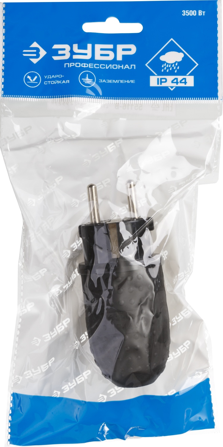 ЗУБР IP44, 16 A/220 В, обрезиненная вилка, Профессионал (55116-B) — фото 3