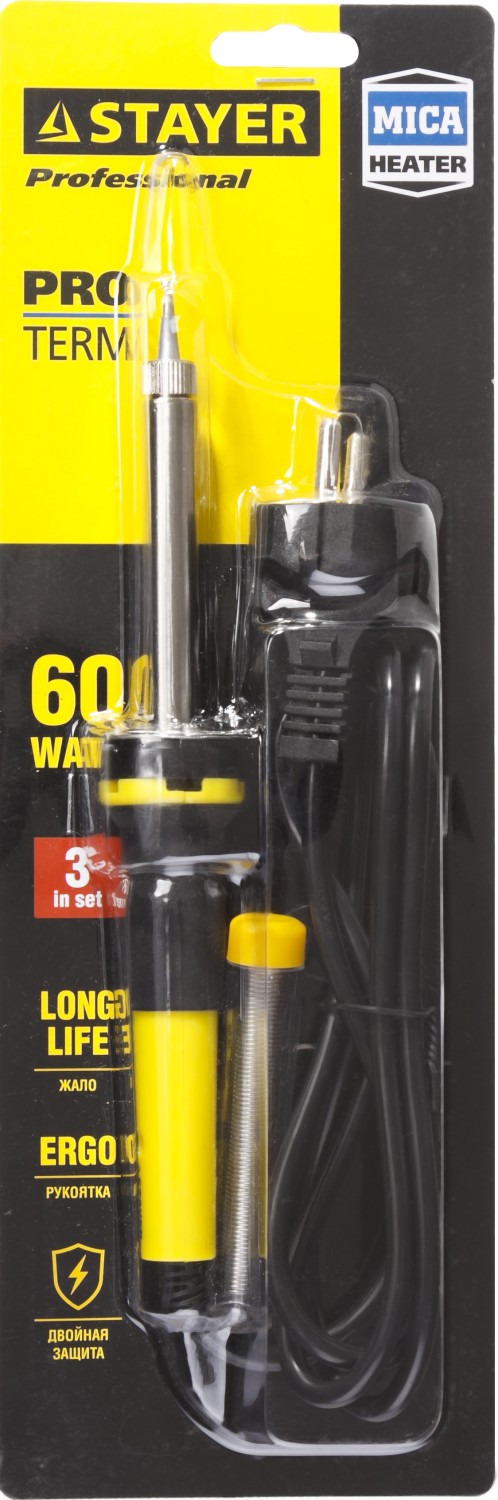 STAYER PROTerm, 60 Вт, конус, в наборе: припой + подставка, 2 К рукоятка, электропаяльник, Professional (55300-60) — фото 2