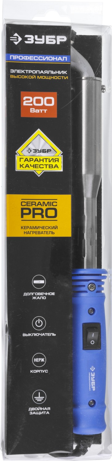 ЗУБР Ceramic PRO, 200 Вт, клин, высокомощный электропаяльник с пластиковой рукояткой, Профессионал (55301-200) — фото 5