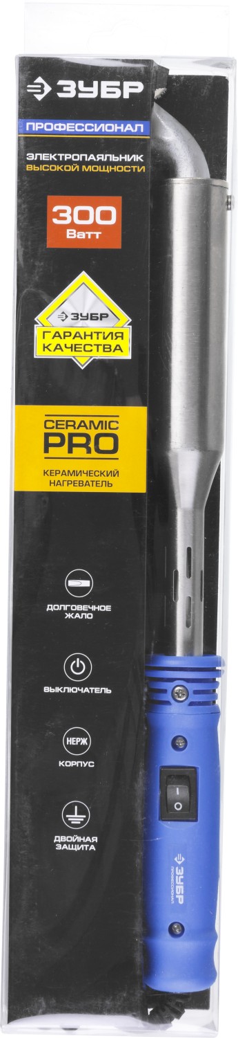 ЗУБР Ceramic PRO, 300 Вт, клин, высокомощный электропаяльник с пластиковой рукояткой, Профессионал (55301-300) — фото 5