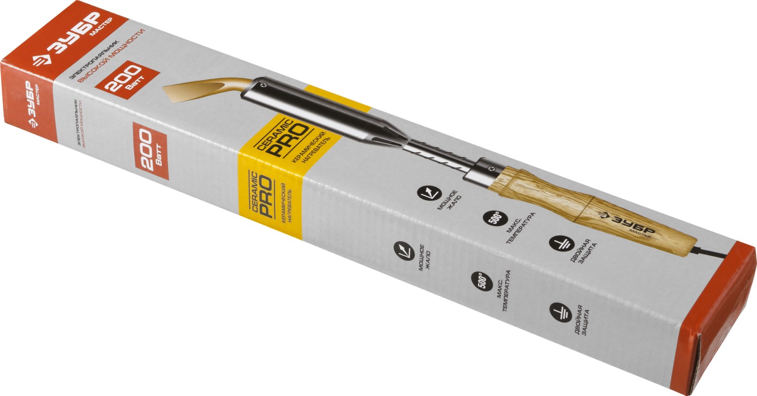 ЗУБР Ceramic PRO, 200 Вт, клин, высокомощный электропаяльник с деревянной рукояткой (55303-200) — фото 4