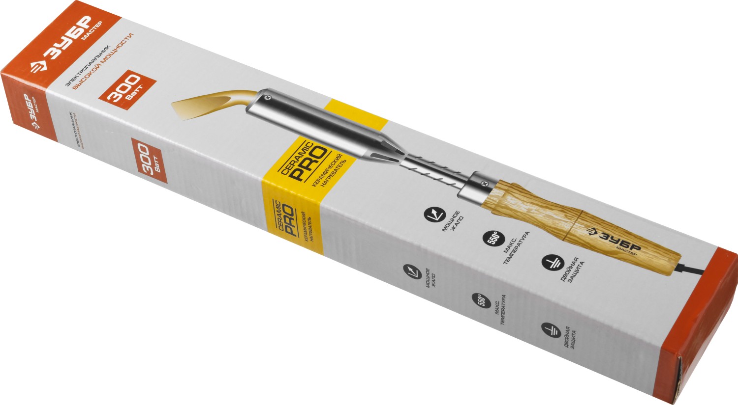 ЗУБР Ceramic PRO, 300 Вт, клин, высокомощный электропаяльник с деревянной рукояткой (55303-300) — фото 4