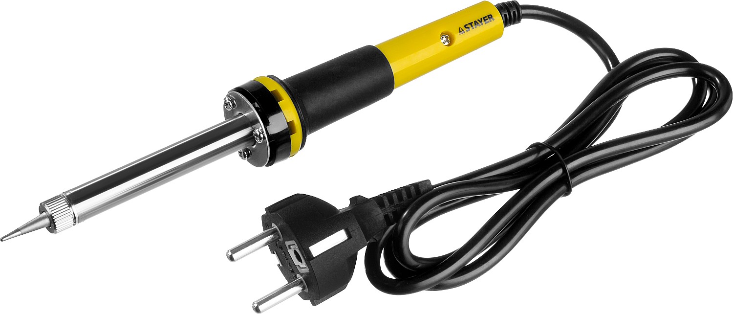 STAYER PROTerm, 60Вт, 2к рукоят, конус, подставка+припой+сменн жало+оловоотсос+сменн насадка+канифоль+кусачки, паял набор, Professional (55314-60-H8) — фото 3