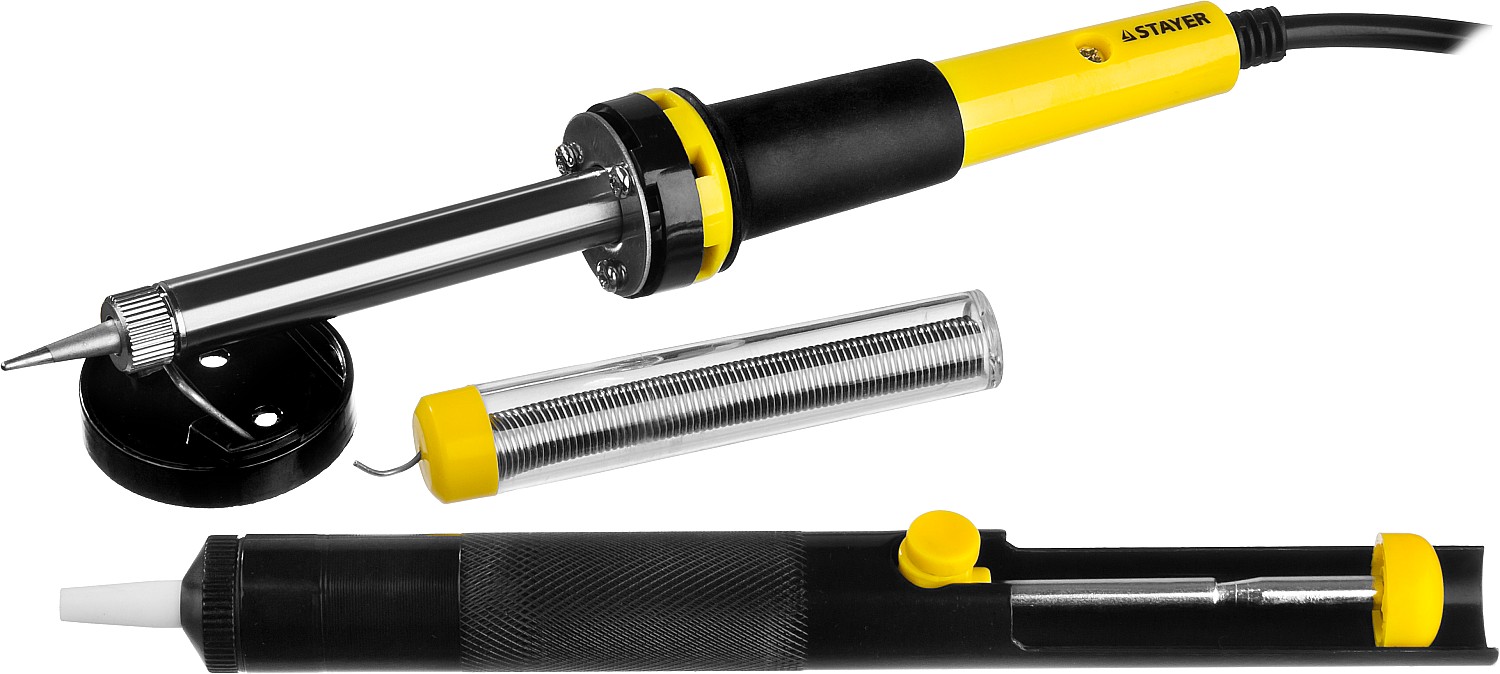 STAYER PROTerm, 30 Вт, с 2к рукояткой, конус, оловоотсос + подставка + припой, набор для паяльных работ, Professional (55316-30-H4) — фото 3