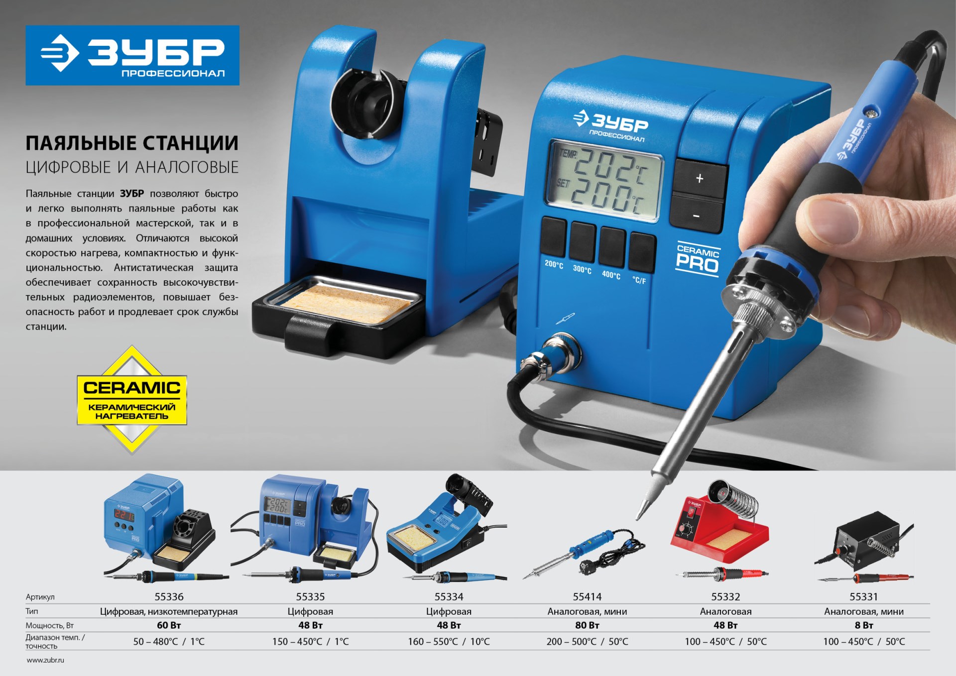 ЗУБР ПС-50А, 48 Вт, 150 - 450°C, паяльная станция (55332) — фото 7