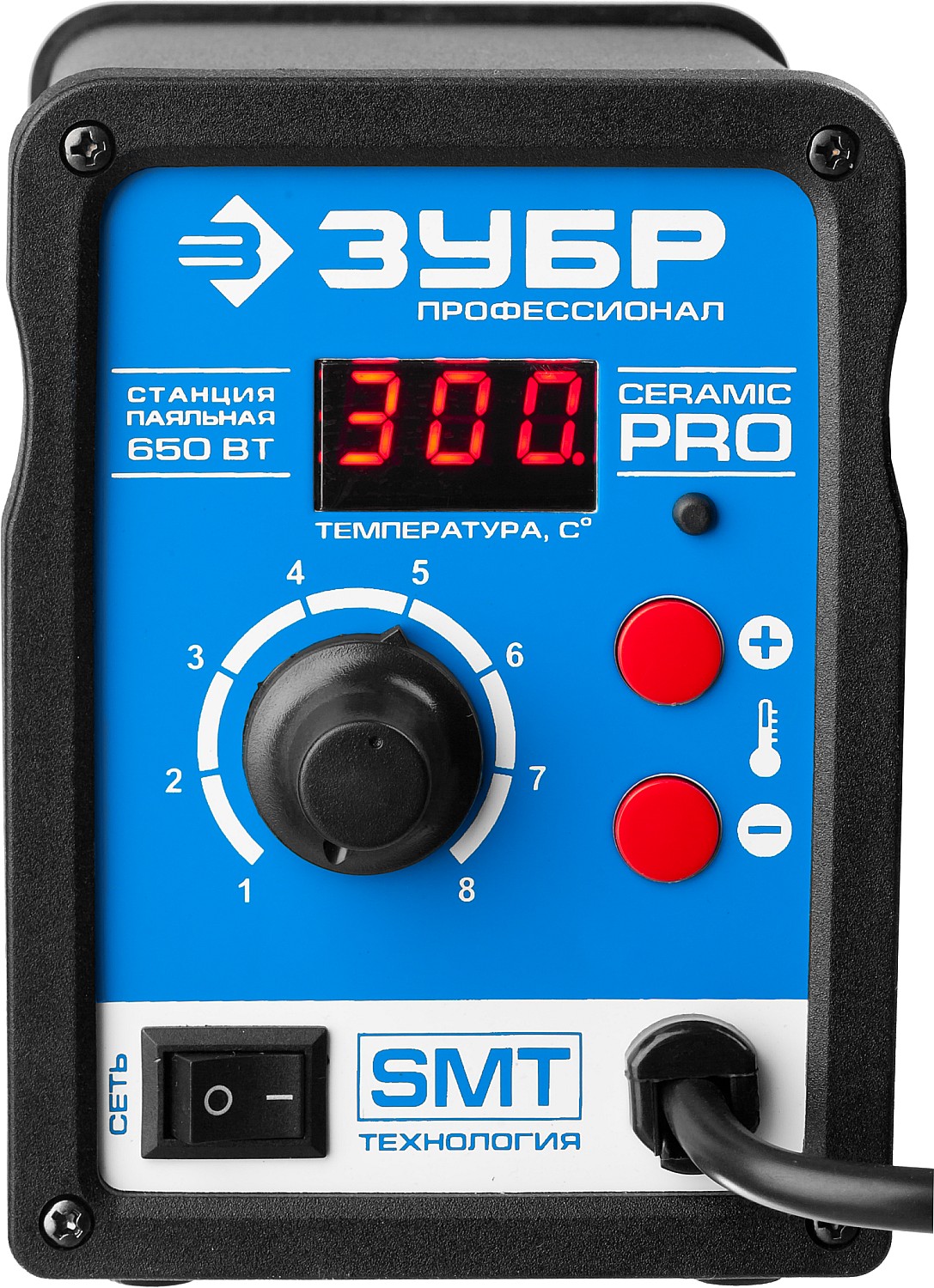 ЗУБР ПСТ-650, 650 Вт, 100 - 500°C,120 л/мин, 3 насадки, керамический нагреватель, цифровая термовоздушная паяльная станция, Профессионал (55350) — фото 6