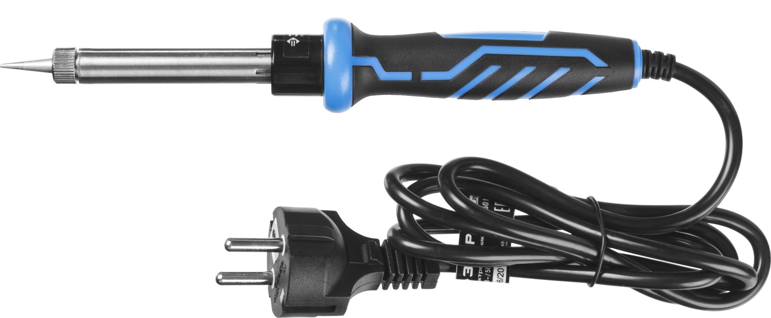 ЗУБР 60 Вт, в наборе: припой + подставка, 2к рукоятка, конус, керамический нагреватель, электропаяльник, Профессионал (55402-60) — фото 3