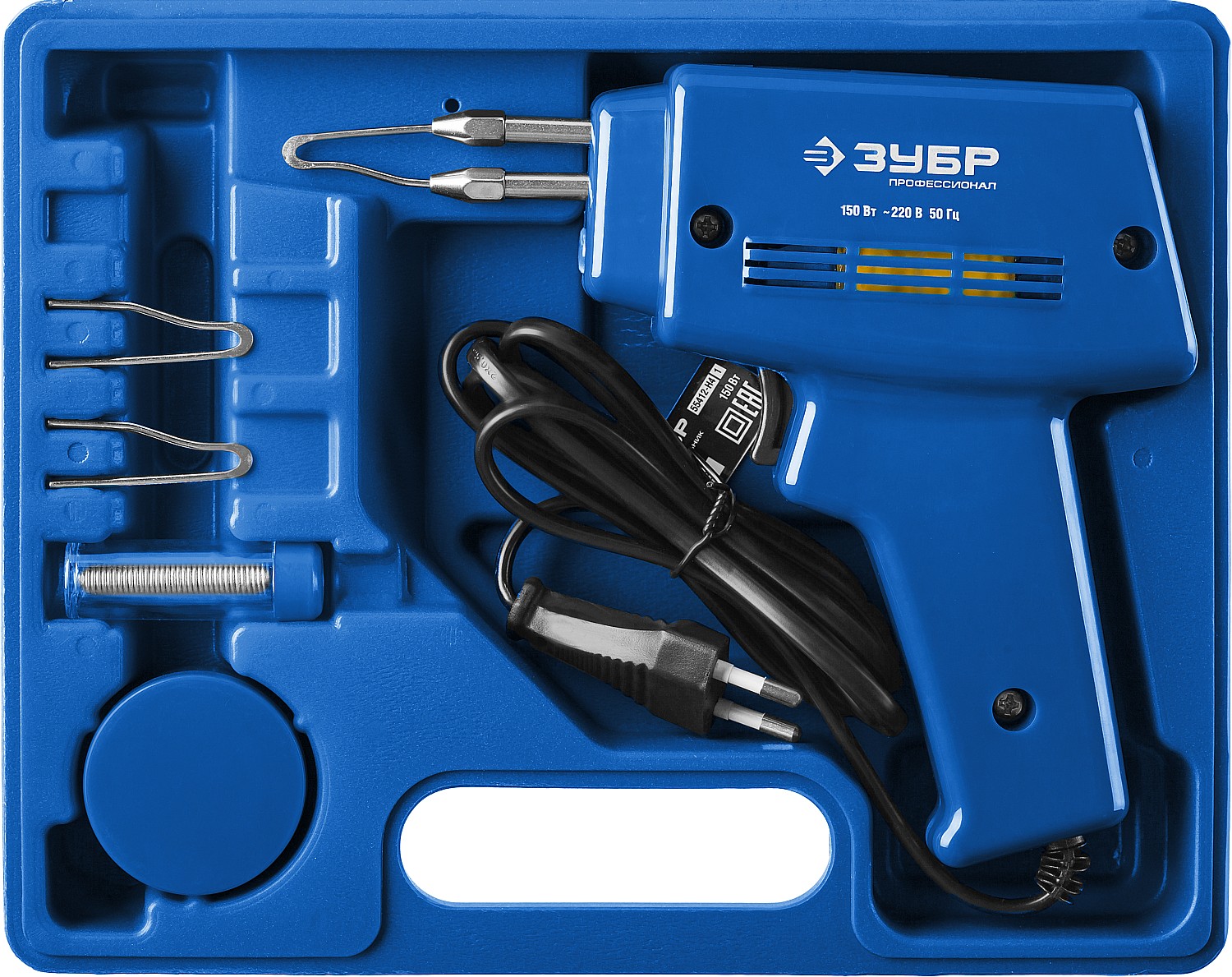 ЗУБР 150 Вт, в наборе: нагрев 6 сек., канифоль, припой, 2 сменных жала, импульсный паяльник, Профессионал (55412-H4) — фото 11