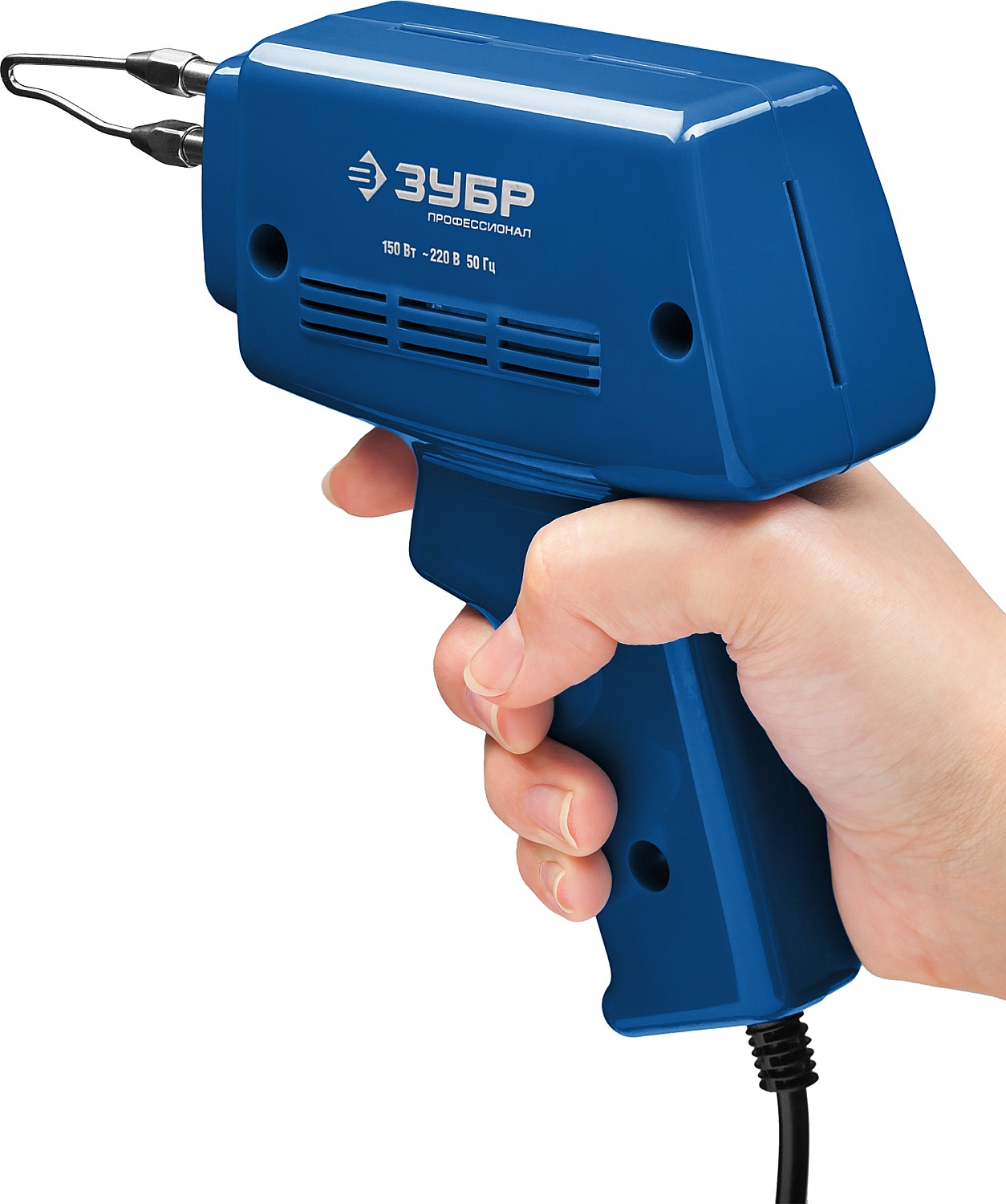 ЗУБР 150 Вт, в наборе: нагрев 6 сек., канифоль, припой, 2 сменных жала, импульсный паяльник, Профессионал (55412-H4) — фото 4