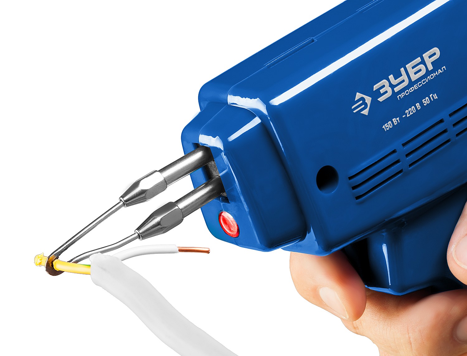 ЗУБР 150 Вт, в наборе: нагрев 6 сек., канифоль, припой, 2 сменных жала, импульсный паяльник, Профессионал (55412-H4) — фото 6
