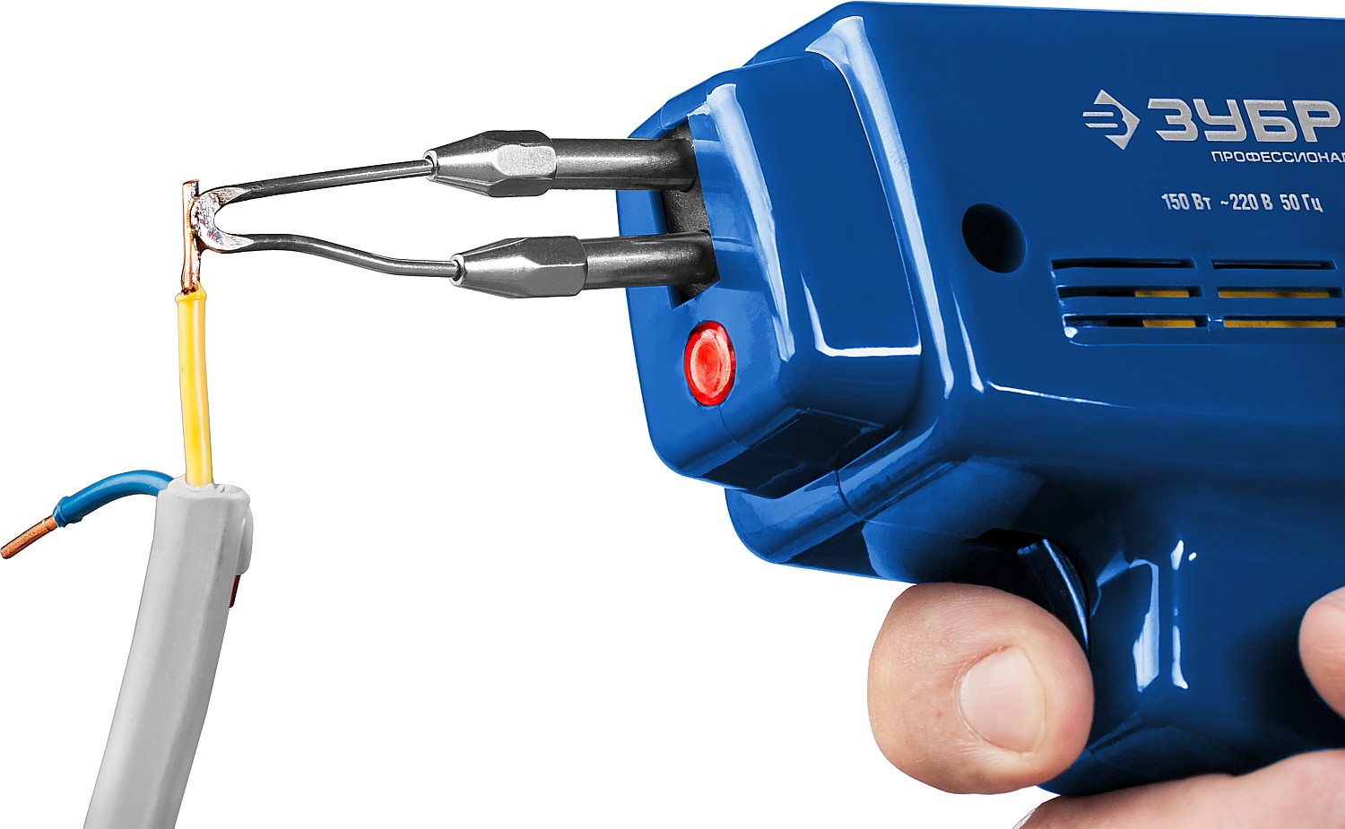 ЗУБР 150 Вт, в наборе: нагрев 6 сек., канифоль, припой, 2 сменных жала, импульсный паяльник, Профессионал (55412-H4) — фото 7