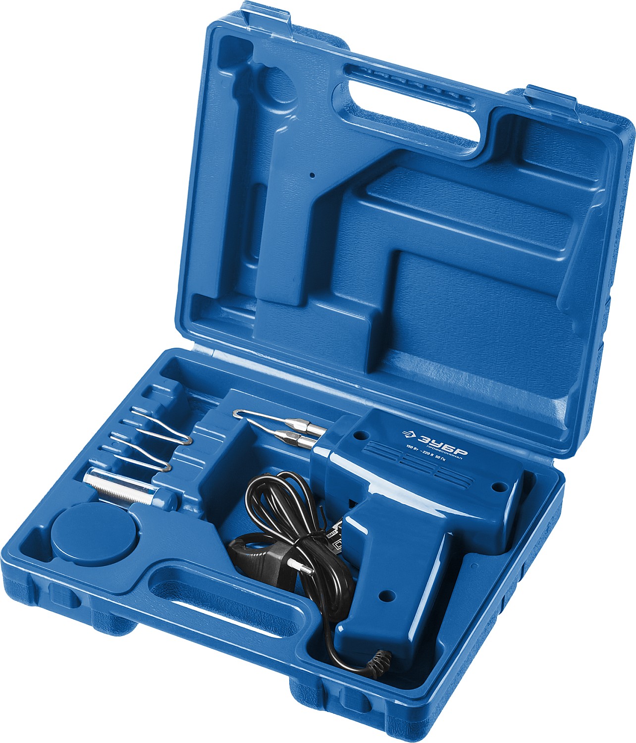 ЗУБР 150 Вт, в наборе: нагрев 6 сек., канифоль, припой, 2 сменных жала, импульсный паяльник, Профессионал (55412-H4) — фото 10