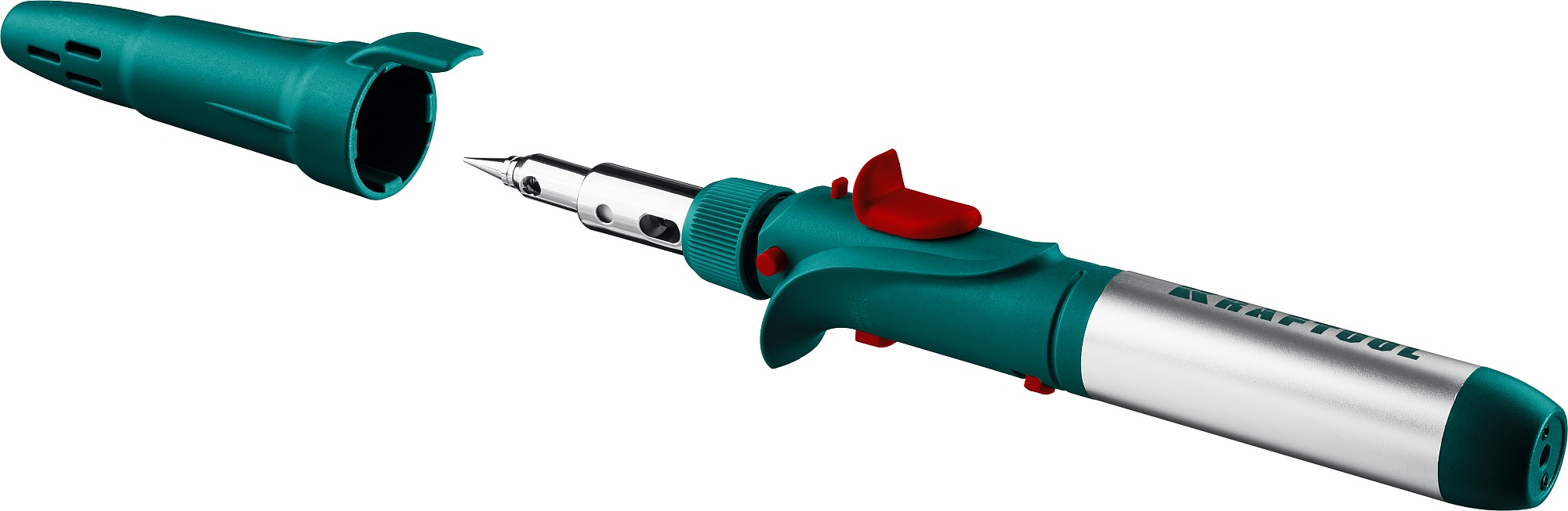 KRAFTOOL SolderGas, 120 K, 30 - 120 Вт, 1300°С, горелка, фен, пьезоподжиг, набор 10 в 1, газовый паяльник (55503-H10) — фото 2