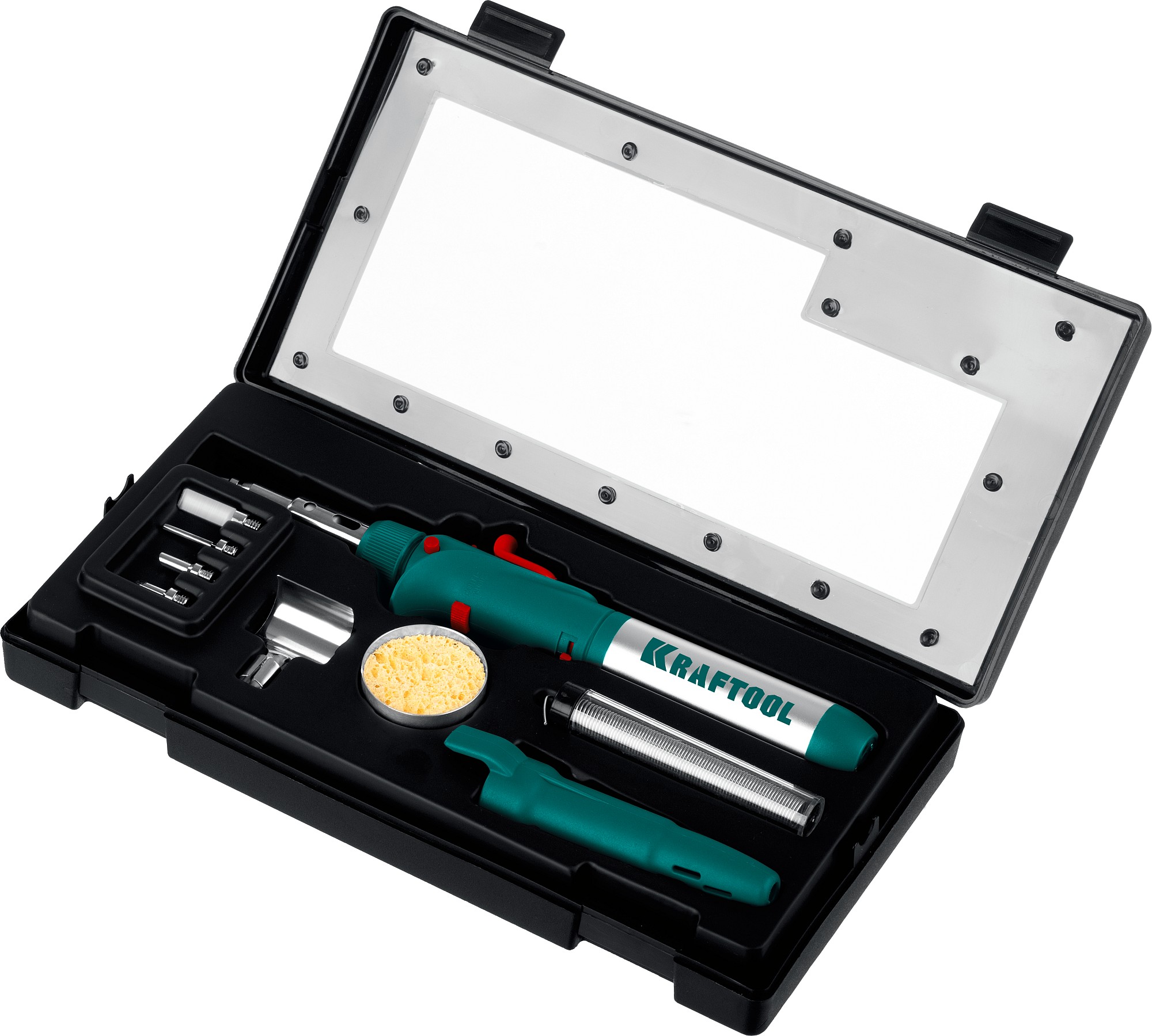 KRAFTOOL SolderGas, 120 K, 30 - 120 Вт, 1300°С, горелка, фен, пьезоподжиг, набор 10 в 1, газовый паяльник (55503-H10) — фото 15