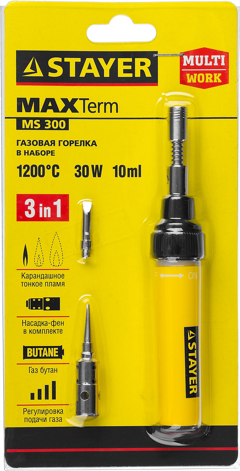 STAYER MS 300, 40 Вт, 1200°С в наборе: 4 в 1, горелка, фен, 2 жала, газовый паяльник (55506-H4) — фото 8