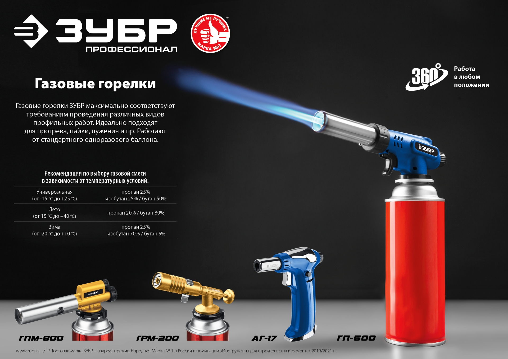 ЗУБР АГ-17, 1300°C, автономная газовая горелка с пьезоподжигом, Профессионал (55518) — фото 12