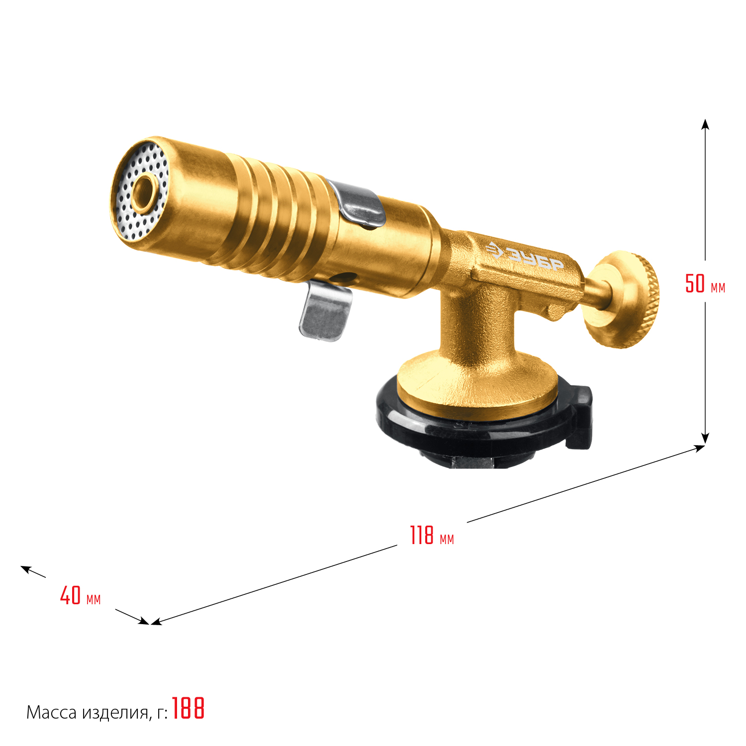 ЗУБР ГРМ-200, 1300°C, цельнометаллическая, 2 в 1, газовая горелка на баллон с цанговым соединением, Профессионал (55556) — фото 11