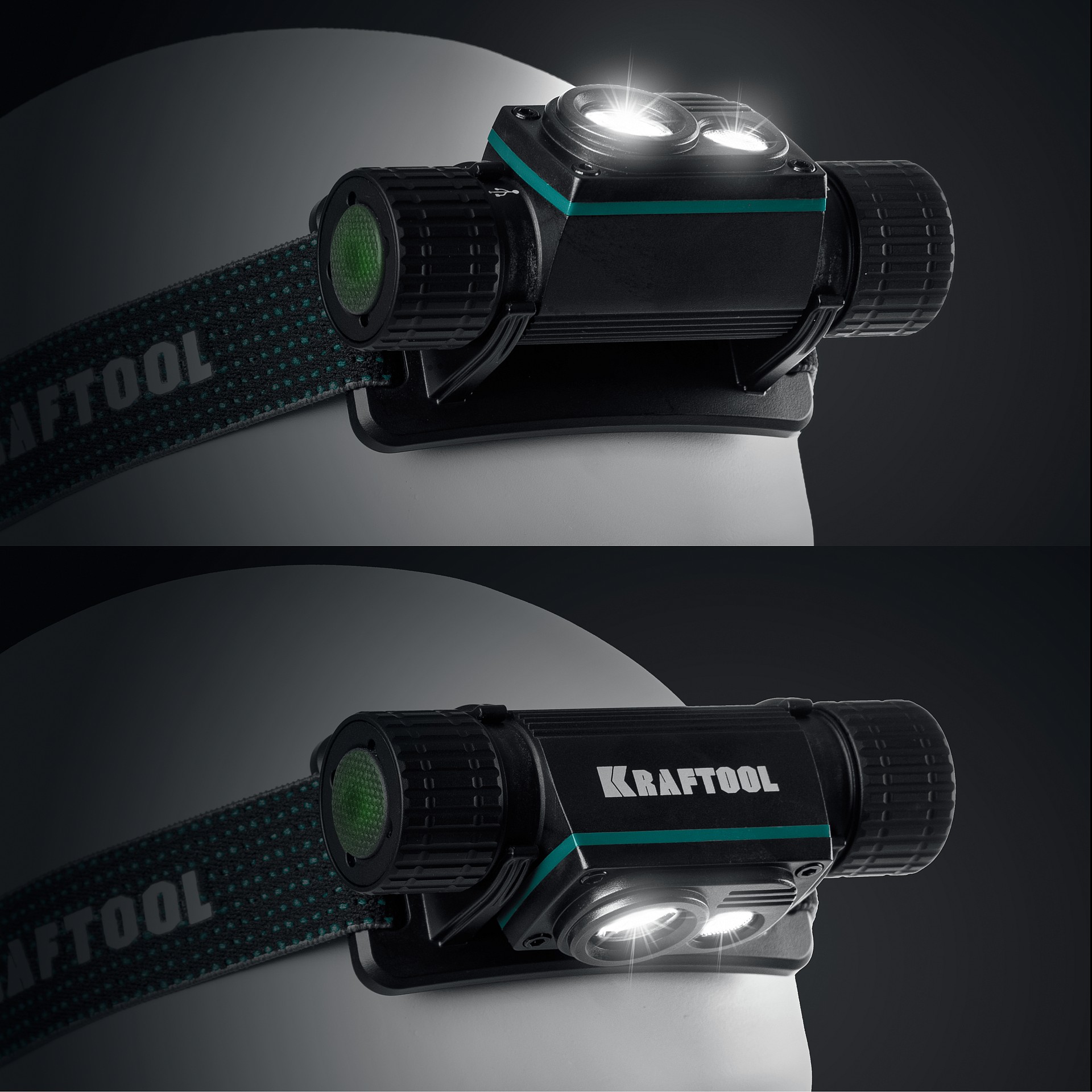 KRAFTOOL KH-7, 1000 лм, 4 режима, 3в1 аккумуляторный налобный/ручной фонарь, 2200мАч (56450) — фото 2
