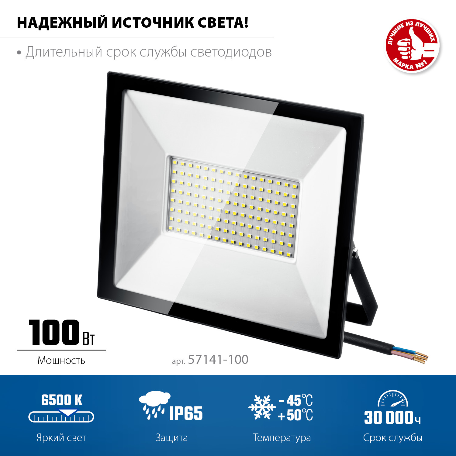 ЗУБР ПСК-100, 100 Вт, 6500 К, IP 65, светодиодный прожектор, Профессионал (57141-100) — фото 3