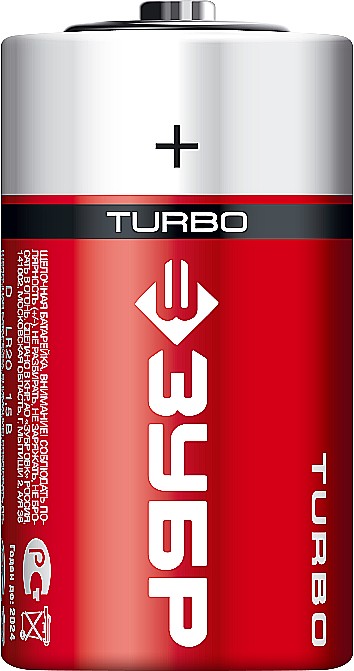 ЗУБР TURBO, D х 2, 1.5 В, алкалиновая батарейка (59217-2C) — фото 2
