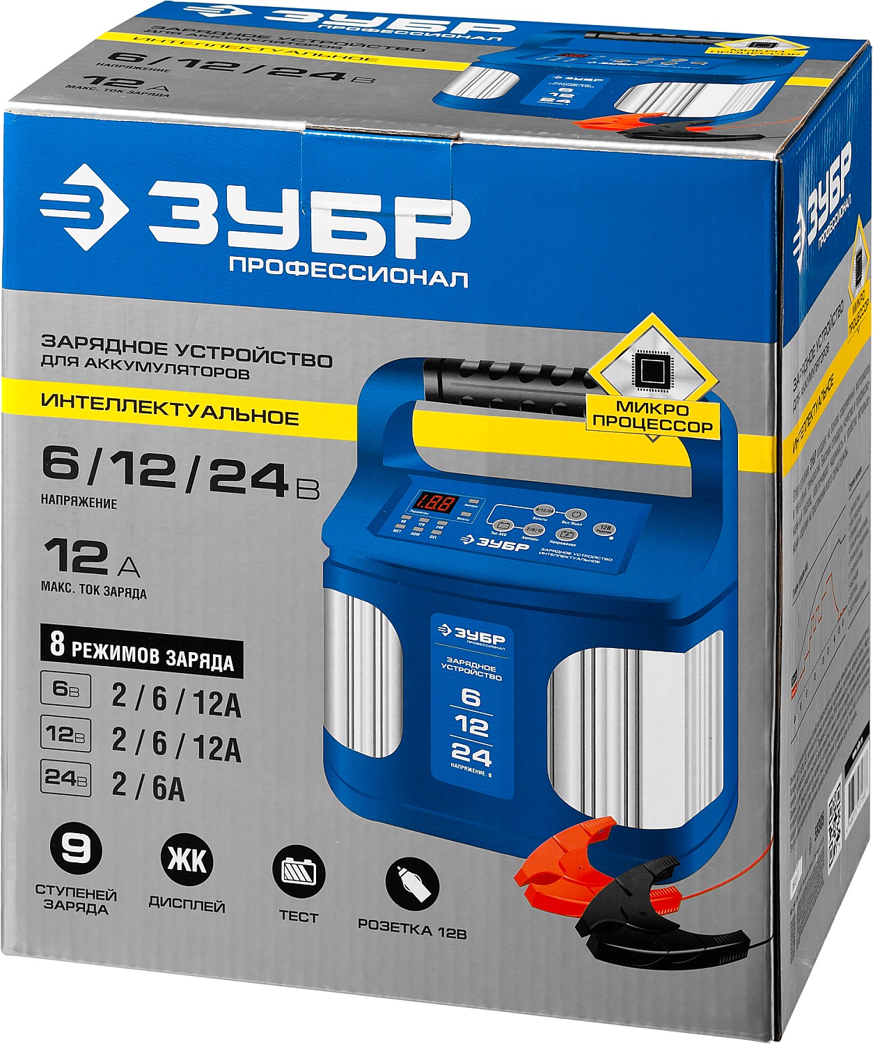 ЗУБР ЗУ-240, 6/12/24 В, 2-12 А, розетка 12 В, интеллектуальное зарядное устройство для аккумуляторов, Профессионал (59305) — фото 10
