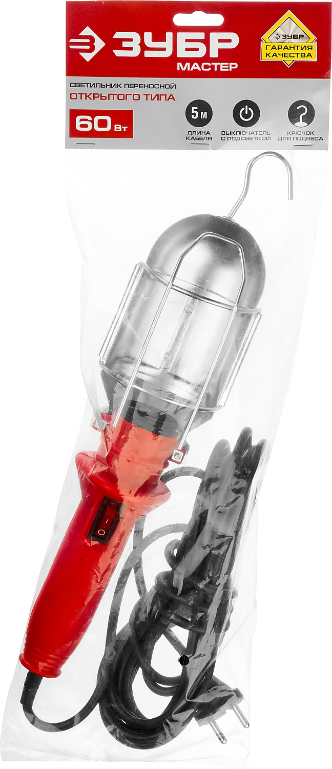 ЗУБР 60 Вт, переносный светильник открытого типа (61802) — фото 4