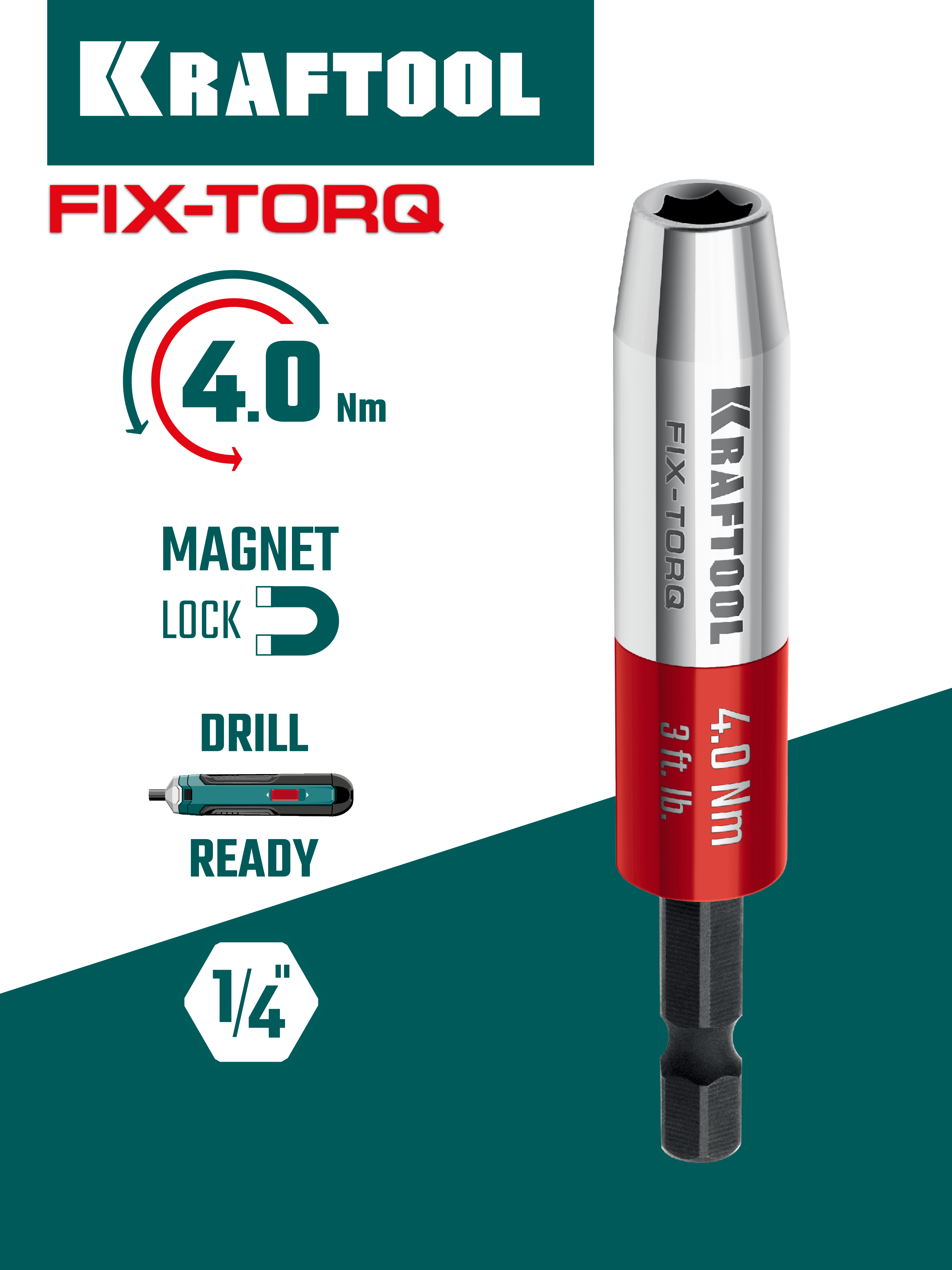 KRAFTOOL FIX-TORQ 4.0 Нм динамометрический адаптер для бит (64035-4.0) — фото 2