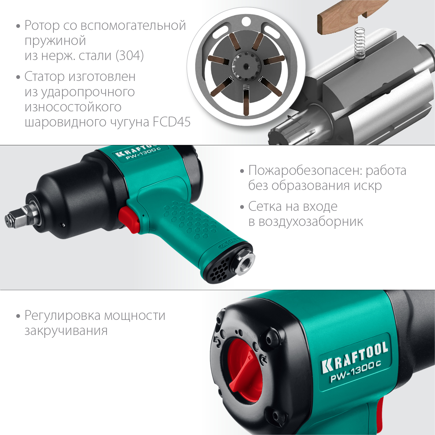 KRAFTOOL PW-1300c, 1/2″, 1300 Н·м, ударный пневматический гайковерт (64205) — фото 3