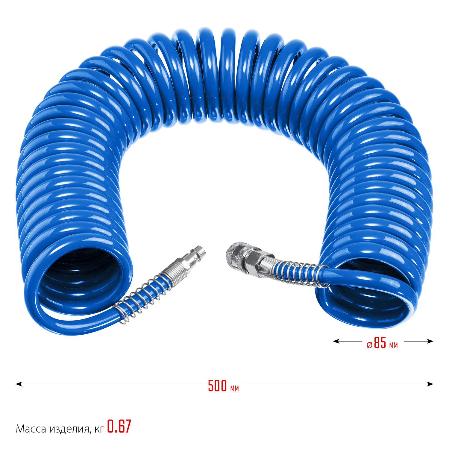 ЗУБР 15 м, 6 х 8 мм, 15 бар, воздушный спиральный шланг с фитингами рапид, Профессионал (6473-15) — фото 5