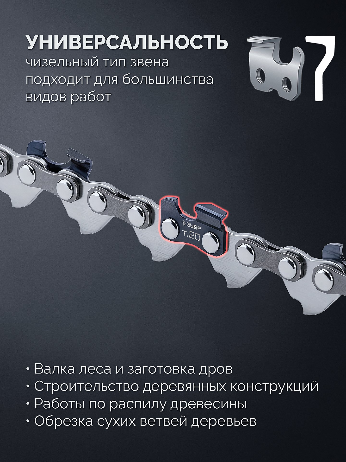 ЗУБР тип 20, 10 см, шаг 3/10″, паз 1.1 мм, 28 звеньев, цепь (71320-10) — фото 5
