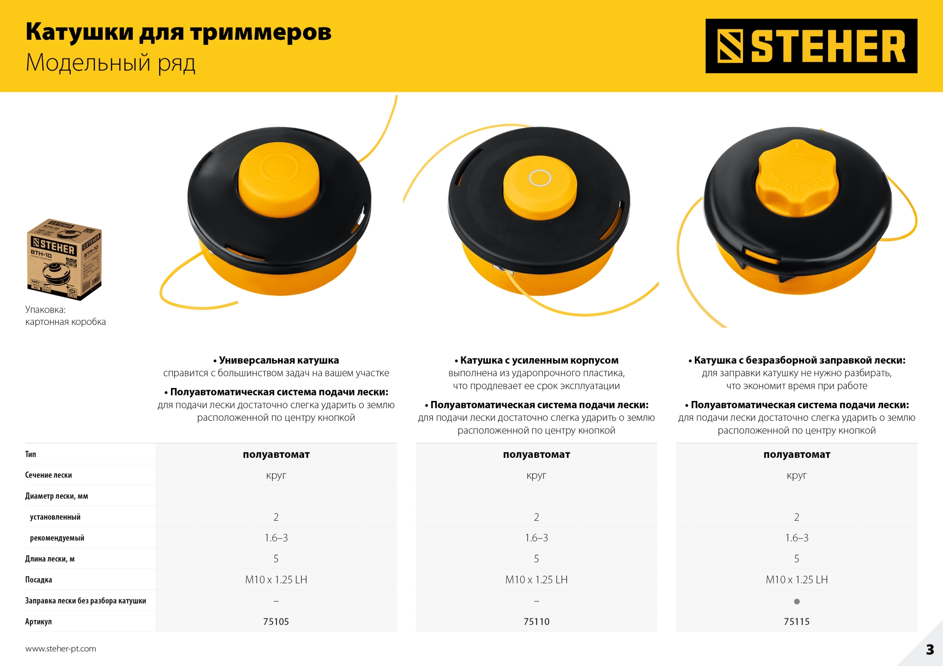 STEHER BTH-10C, М10 Х 1.25 LH, катушка для триммера (75115) — фото 4