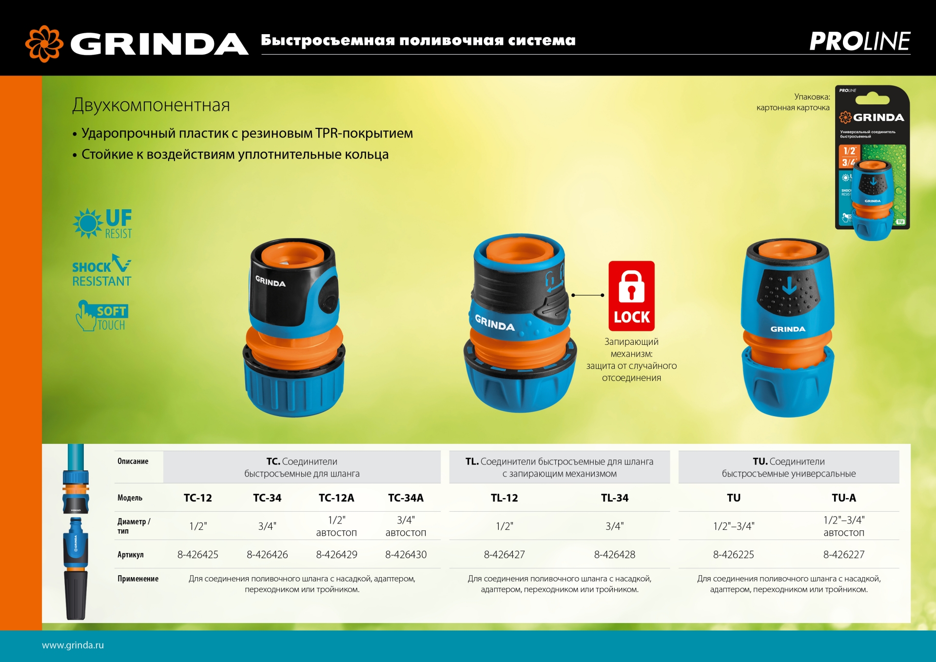 GRINDA TC-34A, 3/4″, с автостопом, пластиковый с TPR, для шланга, быстросъемный соединитель, PROLine (8-426430) — фото 5