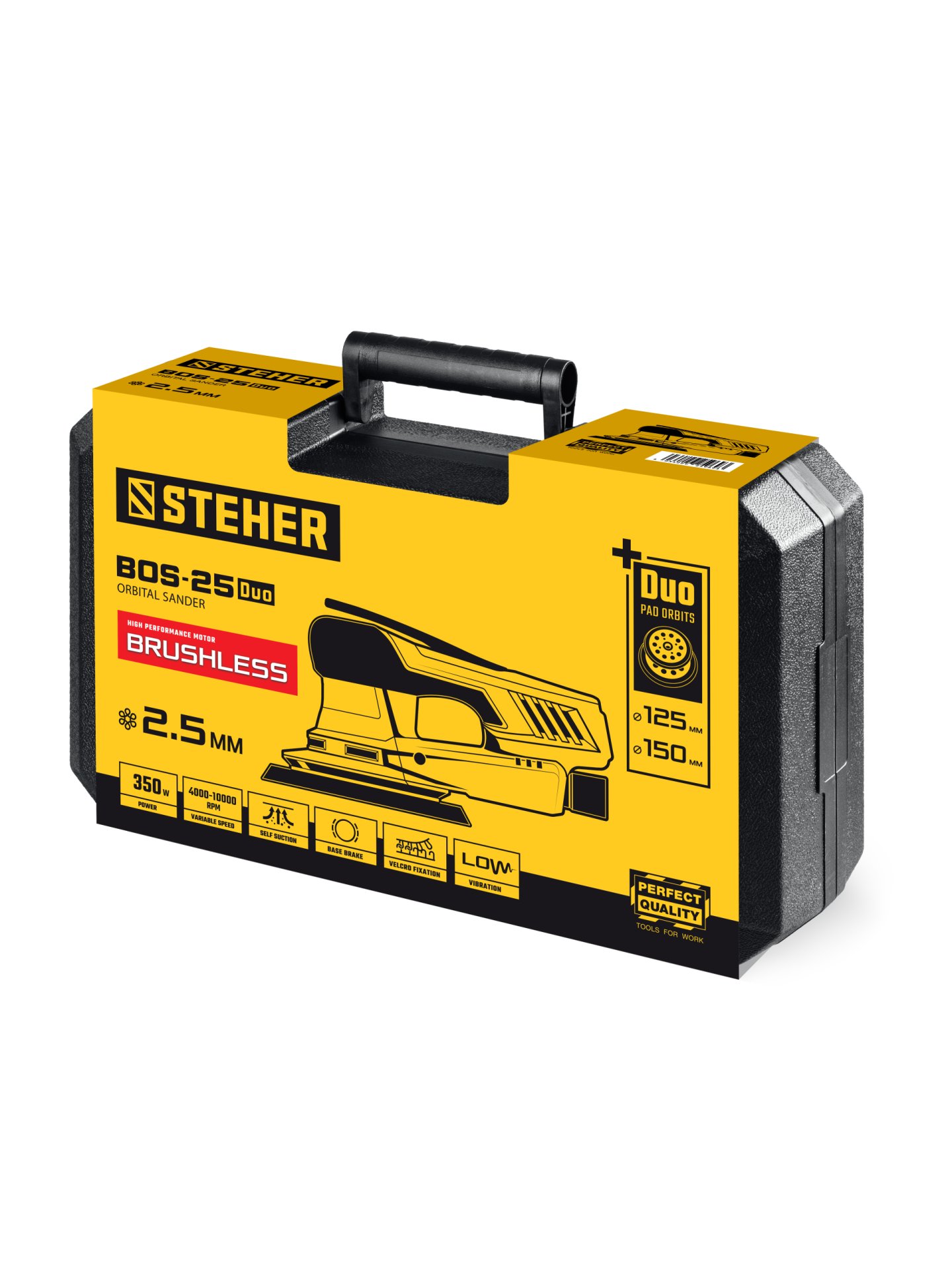 STEHER BOS-25 Duo, d125 / d150 мм, 2.5 мм, 350 Вт, бесщеточная орбитально-шлифовальная машина, кейс (BOS-25) — фото 13
